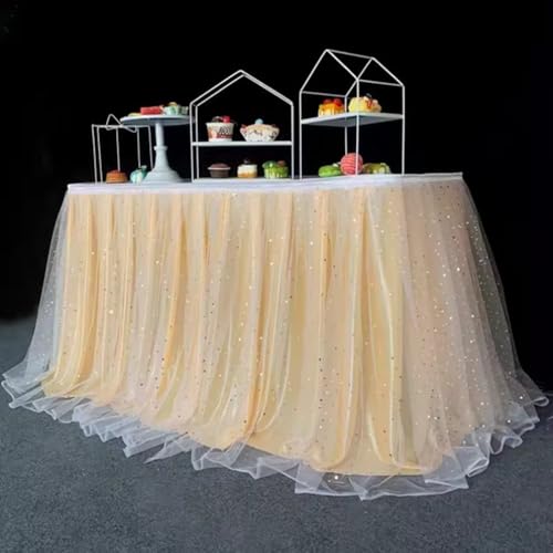 Tüll-Tischröcke in Gold, Tutu-Tischrock für Hochzeit, Geburtstag, Party, Dekoration, Tischdecke, Gold, L 2,74 m x H 76,2 cm Tüll-Tischröcke in Gold, Tutu-Tischrock für Hochzeit, Geburtstag, Party, Dekoration, Tischdecke, Gold, L 2,74 m x H 76,2 cm von CSHWXY