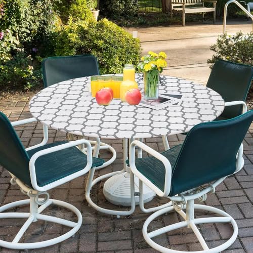 wasserdichte PVC-Tischdecke, elastisch, rund, abwischbar, ölbeständig, rutschfest, für Zuhause, Küche, Party, Camping, Stil 4, 60 Zoll R (112,140 cm) von CSHWXY