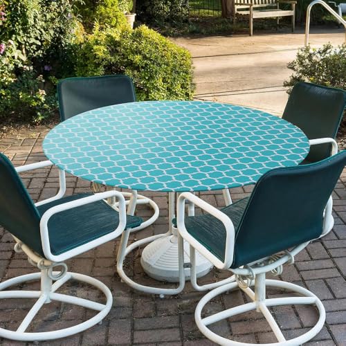 wasserdichte PVC-Tischdecke, elastisch, rund, abwischbar, ölbeständig, rutschfest, für Zuhause, Küche, Party, Camping, Stil 7, 48 Zoll R (90, 110 cm) von CSHWXY