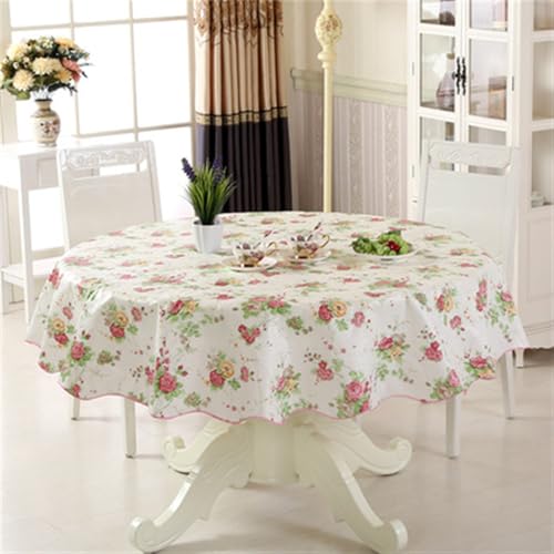 wasserdichte runde Tischdecke aus PVC mit Blumenmuster, Haushaltsdekoration, ölbeständige Tischdecke für den Esstisch zu Hause, C Tischdecke, 150 x 150 cm von CSHWXY