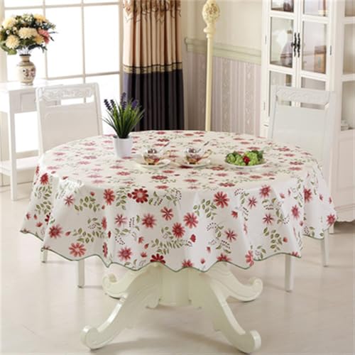 wasserdichte runde Tischdecke aus PVC mit Blumenmuster, Haushaltsdekoration, ölbeständige Tischdecke für den Esstisch zu Hause, G Tischdecke, 150 x 150 cm von CSHWXY