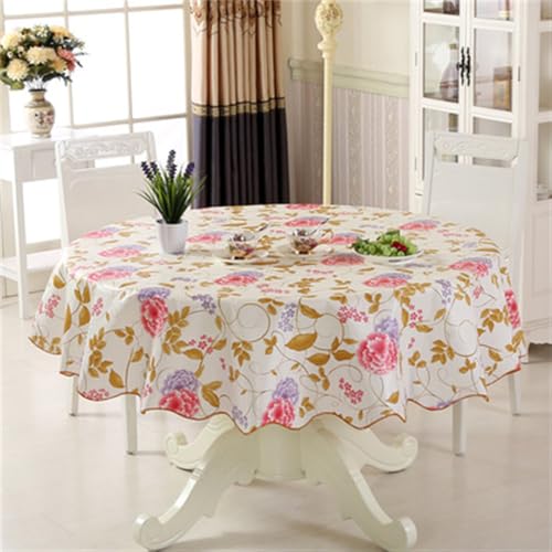 wasserdichte runde Tischdecke aus PVC mit Blumenmuster, Haushaltsdekoration, ölbeständige Tischdecke für den Esstisch zu Hause, H Tischdecke, 150 x 150 cm von CSHWXY
