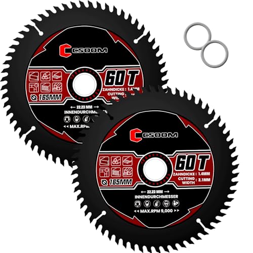 CSOOM 2 Stück Sägeblatt 165mm für Winkelschleifer, Kreissägeblatt für Holz, Sperrholz, Laminat, Trockenbau, Kunststoff, Plastik CSOOM 2 Stück Sägeblatt 165mm für Winkelschleifer, Kreissägeblatt für Holz, Sperrholz, Laminat, Trockenbau, Kunststoff, Plastik von CSOOM