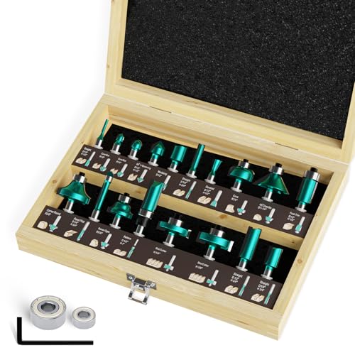 CSOOM 20-teiliges professioneller Fräser-Set für Holzbearbeitung mit Ersatzlagern, geeignet für 8mm Schaft, Hartlegierungsklingen, Holzbearbeitungswerkzeuge, verpackt in stabilen Holzkisten CSOOM 20-teiliges professioneller Fräser-Set für Holzbearbeitung mit Ersatzlagern, geeignet für 8mm Schaft, Hartlegierungsklingen, Holzbearbeitungswerkzeuge, verpackt in stabilen Holzkisten von CSOOM
