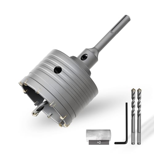 CSOOM 82 mm Beton-lochsäge mit 110 mm SDS-Plus verlängerung, Lochsägen-Set für Beton, Hohl-Bohrkrone Set, 4 Schneiden Zentrierbohrer 8x110mm, Hartmetallspitze, 2xZentrierbohrer CSOOM 82 mm Beton-lochsäge mit 110 mm SDS-Plus verlängerung, Lochsägen-Set für Beton, Hohl-Bohrkrone Set, 4 Schneiden Zentrierbohrer 8x110mm, Hartmetallspitze, 2xZentrierbohrer von CSOOM