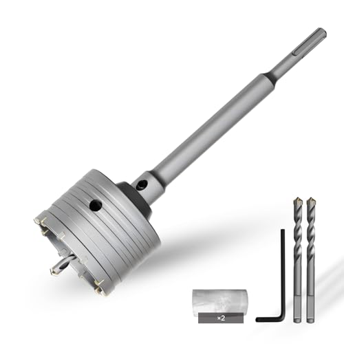 CSOOM 82 mm Beton-lochsäge mit 220 mm SDS-Plus verlängerung, Lochsägen-Set für Beton, Hohl-Bohrkrone Set, 4 Schneiden Zentrierbohrer 8x110mm, Hartmetallspitze, 2xZentrierbohrer CSOOM 82 mm Beton-lochsäge mit 220 mm SDS-Plus verlängerung, Lochsägen-Set für Beton, Hohl-Bohrkrone Set, 4 Schneiden Zentrierbohrer 8x110mm, Hartmetallspitze, 2xZentrierbohrer von CSOOM