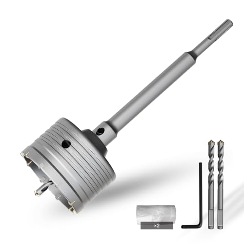 CSOOM 90 mm Beton-lochsäge mit 220 mm SDS-Plus verlängerung, Lochsägen-Set für Beton, Hohl-Bohrkrone Set, 4 Schneiden Zentrierbohrer 8x110mm, Hartmetallspitze, 2xZentrierbohrer CSOOM 90 mm Beton-lochsäge mit 220 mm SDS-Plus verlängerung, Lochsägen-Set für Beton, Hohl-Bohrkrone Set, 4 Schneiden Zentrierbohrer 8x110mm, Hartmetallspitze, 2xZentrierbohrer von CSOOM