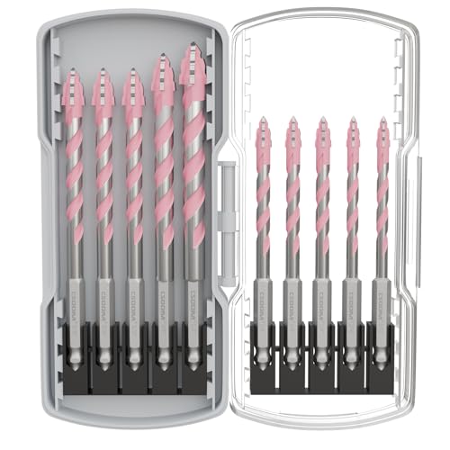 CSOOM Betonbohrer-Set, mehrzahnig, Steinbohrer, Hartmetallspitze, Sechskantschaft für Fliesen, Glas, Ziegel, Keramik, Kunststoff und Holz, 10 Stück (Rosa) von CSOOM