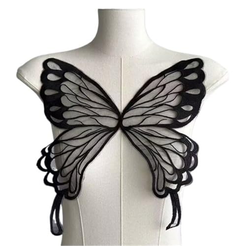 CSSHNL Spitzenapplikation Blumenstickerei Patch Bestickte Schmetterlings-Tüll-Applikationen for Hochzeiten, Spitzenausschnitt for Aufnähen, DIY-Basteldekoration(Black) von CSSHNL