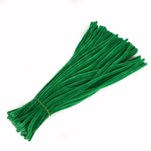 Pfeifenreiniger 100 Stück 30 cm Chenille-Stiele, gedrehter Draht, Chenille-Stiele, Pfeifenreiniger, handgefertigt, for Kinder, Lernspielzeug, DIY-Bastelbedarf für DIY(Color:Green) von CSSHNL