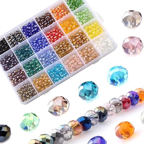 Packung mit 1200 Glasperlen, Perlen zum Einfädeln, Glasperlen, Kristallperlen zum Einfädeln für Handwerk, Schmuckherstellung, DIY Halsketten, Armbänder (4/6/8 mm, Mischfarbe) von CSVZKIAY