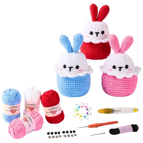 CSWCS Häkelset für Anfänger – einfaches Starter-Häkelset für Erwachsene und Kinder, Amigurumi-Bastelgeschenke mit Garn, Haken und Video-Tutorial, Strick- und Häkelbedarf (Tier) von CSWCS
