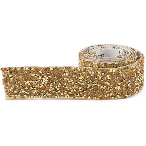 1 Rolle Harz-Strassbänder, selbstklebendes Kristall-Glitzer-Strass-Diamantband, für Heimwerker, Handwerk, Auto-Handydekoration (Gold, 15 mm x 91 cm) von CSXMONEY