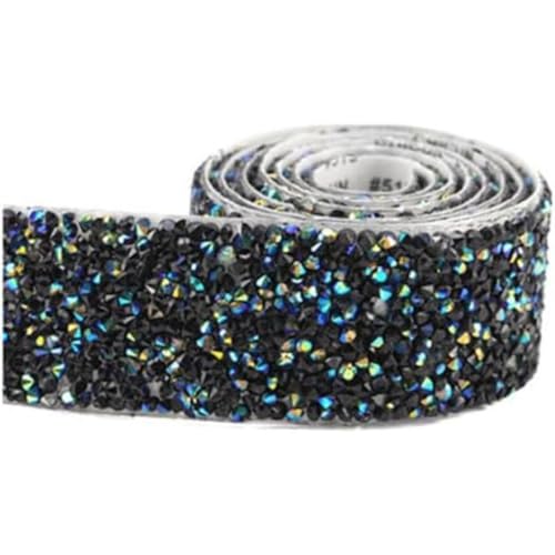 1 Rolle Harz-Strassbänder, selbstklebendes Kristall-Glitzer-Strass-Diamantband, für Heimwerker, Handwerk, Auto-Handydekoration (schwarz, 10 mm x 91 cm) von CSXMONEY