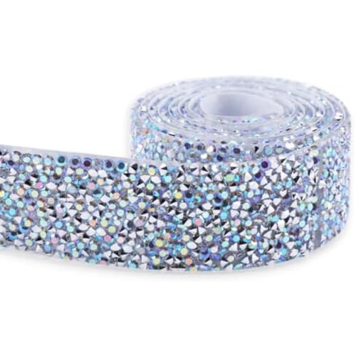 1 Rolle Harz-Strassbänder, selbstklebendes Kristall-Glitzer-Strass-Diamantband, für Heimwerker, Handwerk, Auto-Handydekoration (weiß, 20 mm x 91 cm) von CSXMONEY