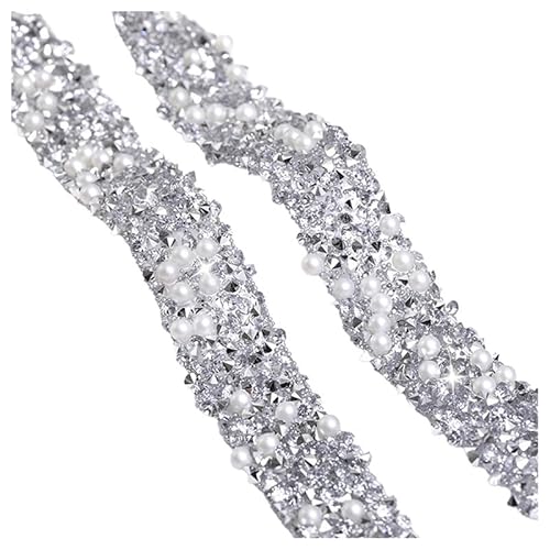 2 Rollen selbstklebendes Perlen-Strassband, 1,2 cm breit, selbstklebende Perlen-Strass-Streifen, für DIY-Glitzer-Dekorationen (weiß) von CSXMONEY