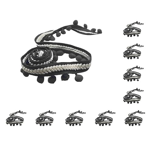 4,5 m langes Bommelband mit Bommel, Fransenband, Basteln, Dekoration, Vorhangbordüre, Band (10 Set (schwarz)) von CSXMONEY