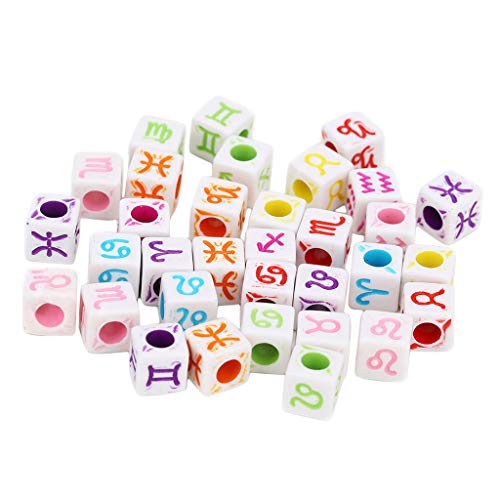 Acryl-Sternzeichen-Perlen, 7 mm, großes Loch, Würfel, Sternzeichen-Perlen, für Schmuckherstellung, Basteln, 1 Set, farbig, 7 mm von CSXMONEY