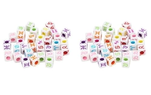 Acryl-Sternzeichen-Perlen, 7 mm, großes Loch, Würfel, Sternzeichen-Perlen, für Schmuckherstellung, Basteln, 2 Set (farbig, 7 mm) von CSXMONEY