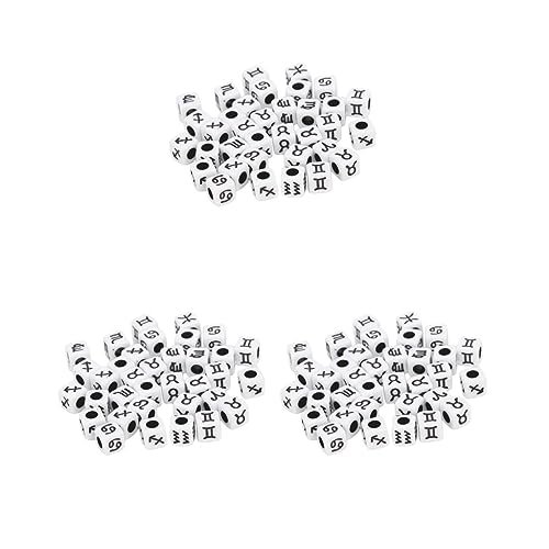 Acryl-Sternzeichen-Perlen, 7 mm, großes Loch, Würfel, Sternzeichen-Perlen, für Schmuckherstellung, Basteln, 3er-Set (schwarz, 7 mm) von CSXMONEY