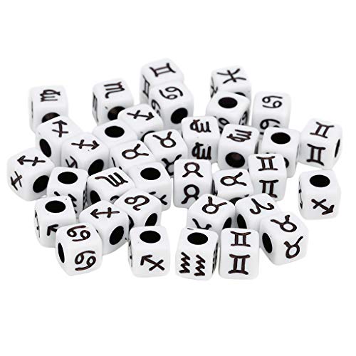 Acryl-Sternzeichen-Perlen, 7 mm, großes Loch, Würfel, Sternzeichen-Perlen, für Schmuckherstellung, Handwerk, 1 Set, schwarz, 7 mm von CSXMONEY