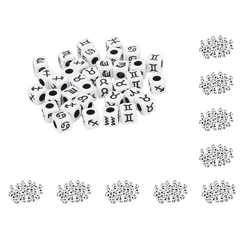 Acryl-Sternzeichen-Perlen, 7 mm, großes Loch, Würfel, Sternzeichen-Perlen, für Schmuckherstellung, Handwerk, 10 Stück, Schwarz 7 mm von CSXMONEY