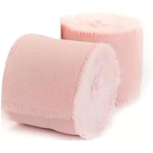Chiffonband, seidiges Chiffonband, handgefertigt, Fransen, für Brautsträuße, Geschenkverpackungen, Urlaubsdekoration, Hellrosa, 2 Rollen von CSXMONEY
