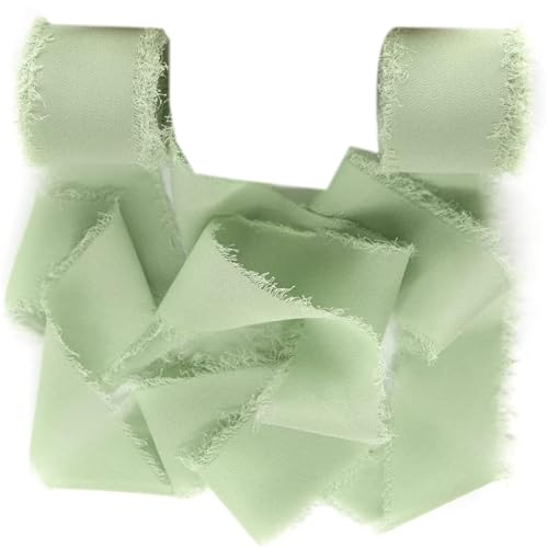 Chiffonband, seidiges Chiffonband, handgefertigt, Fransen, für Brautsträuße, Geschenkverpackungen, Urlaubsdekoration, Minzgrün, 2 Rollen von CSXMONEY