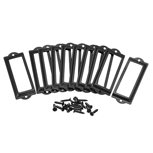 Etikettenhalter aus Metall, Antik-Bronze, Metallrahmen, Schrankschublade, Etikettenhalter, Büro, Kartenrahmen, Etiketten (Schwarz, 60 x 17 mm), 10 Stück von CSXMONEY
