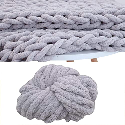 Grobes Chenille-Garn, flauschiges Garn, grobes Woll-Strickset, für Decke, Haustierbett, Puppenteppich, Taschen, Hüte, Kissen (hellgrau) von CSXMONEY