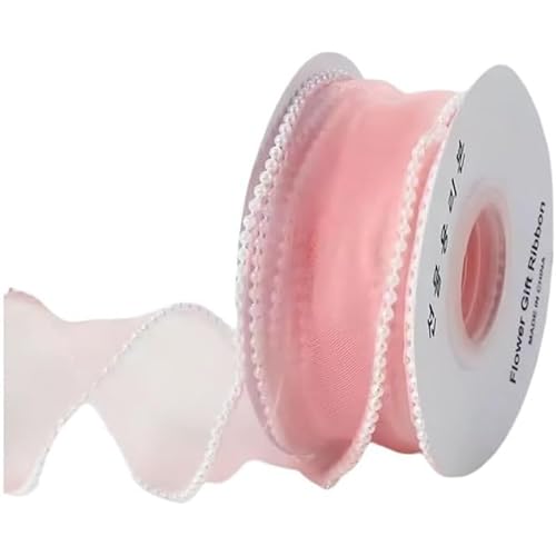 Organza-Chiffonband mit Perlenrand, 4 cm breit, durchscheinendes Organzaband, für Blumenstrauß, Geschenkverpackung, 1 Rolle (Rosa) von CSXMONEY