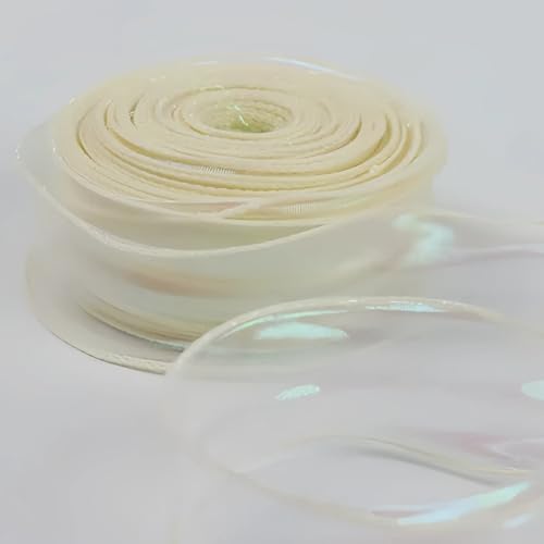 Schillerndes Organza-Chiffonband, 4 cm x 40 m, durchscheinendes Organza-Bouquet-Band, für Geschenke und Blumensträuße, Blumenmuster, cremeweiß Schillerndes Organza-Chiffonband, 4 cm x 40 m, durchscheinendes Organza-Bouquet-Band, für Geschenke und Blumensträuße, Blumenmuster, cremeweiß von CSXMONEY