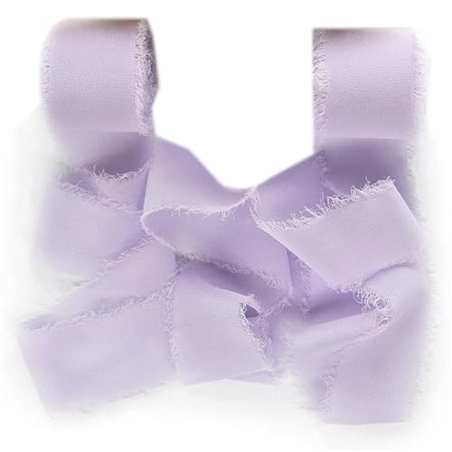 Seidiges Chiffonband, 4,9 cm x 5,5 m, handgefertigte Fransen, für Brautsträuße, Geschenkverpackungen, Urlaubsdekoration, Hellviolett, 2 Rollen von CSXMONEY