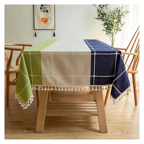 Tischdecke, Tischtuch, Tischdecke aus Baumwolle und Leinen, kariert, Spleiß-Tischschutz for die Dekoration der Küche(B,140X260cm(55X102in)) von CSYQPDMBDL