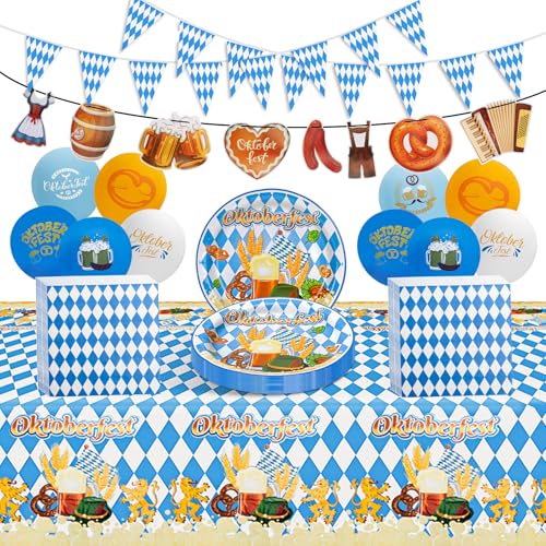 CSYY Oktoberfest Deko Set, 20 Gäste Bayrische Dekoration Partyzubehör 20 Große Papptellern + 20 Servietten + 10 Luftballons + 2.2m Wimpelkette + 3m Oktoberfest Banner + 1 Tischdecken CSYY Oktoberfest Deko Set, 20 Gäste Bayrische Dekoration Partyzubehör 20 Große Papptellern + 20 Servietten + 10 Luftballons + 2.2m Wimpelkette + 3m Oktoberfest Banner + 1 Tischdecken von CSYY