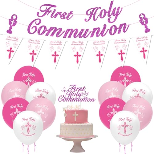 Dekoration für die Heilige Kommunion für Jungen, blaue Erstkommunions-Dekorationen, Konfirmationsdekorationen, Banner Wimpelkette, Kommunion-Luftballons, Tortenaufsatz für Jungen, Kommunion, Dekoration für die Heilige Kommunion für Jungen, blaue Erstkommunions-Dekorationen, Konfirmationsdekorationen, Banner Wimpelkette, Kommunion-Luftballons, Tortenaufsatz für Jungen, Kommunion, von CSYY