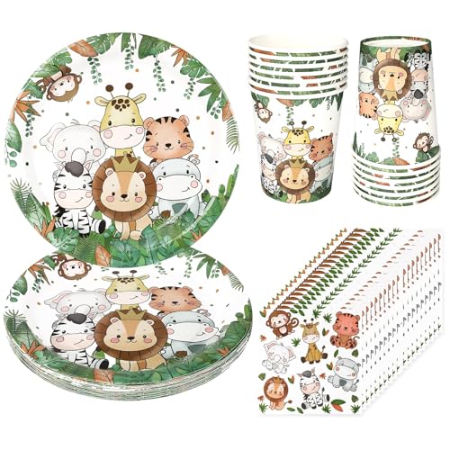 Dschungel Safari Partygeschirr, 52 PCS Teiliges Dinosaurier Geburtstags Geschirr Set für 16 Gäste Bunt Pappteller Pappbecher Servietten Dschungel Safari Partygeschirr, 52 PCS Teiliges Dinosaurier Geburtstags Geschirr Set für 16 Gäste Bunt Pappteller Pappbecher Servietten von CSYY