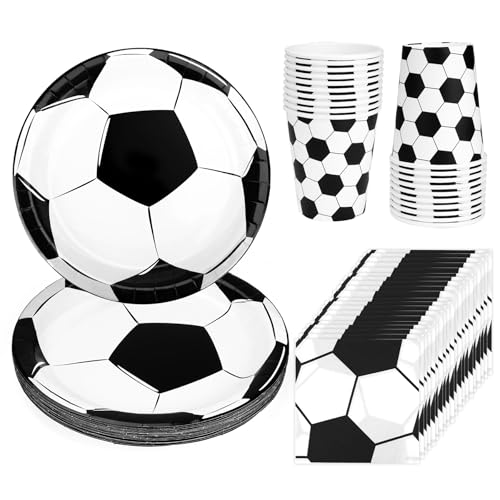 Fußball Partygeschirr Set 52 Stück, 16 Personen Fußball Deko für Fußball Liebhaber Fußball Pappteller Becher Papierserviette für Kindergeburtstag von CSYY