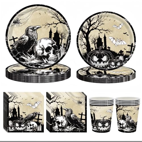 Partygeschirr Halloween, 50 Stück für 10 Gäste Geschirr Pappteller Partyservietten Becher Papierstrohhalme für Thema Cartoon PartySet Partyzubehör Grusel Party Garten Dekorationen Partygeschirr Halloween, 50 Stück für 10 Gäste Geschirr Pappteller Partyservietten Becher Papierstrohhalme für Thema Cartoon PartySet Partyzubehör Grusel Party Garten Dekorationen von CSYY
