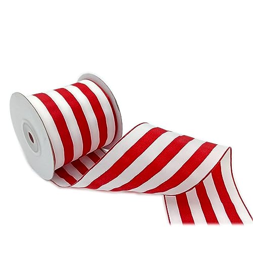 CSZD RIBBON 6,3 cm breites 9,1 m langes Weihnachtsband mit Draht, rotes und weißes Satinband für Weihnachtsbaum, Geschenkverpackung, Basteln, Zuckerstange, DIY-Dekoration, Kränze, Schleifen (rot) von CSZD RIBBON