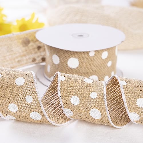 CSZD RIBBON Gepunktetes Juteband mit Draht, 6.3 cmx9.1 m, Jutestoff, Bastelband für Weihnachtsbaum, Kranz, Geschenkverpackung, Blumenarrangement, festliche Bauernhaus-Party-Dekoration (weiße Punkte) CSZD RIBBON Gepunktetes Juteband mit Draht, 6.3 cmx9.1 m, Jutestoff, Bastelband für Weihnachtsbaum, Kranz, Geschenkverpackung, Blumenarrangement, festliche Bauernhaus-Party-Dekoration (weiße Punkte) von CSZD RIBBON