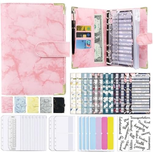 Marmor a6 Ringbinder Budget Buch Marmor Korn Notizbuch Buch Leder PU Hand Buch lose Blatt Ordner Handbuch (Rosa) von CSZYGZS