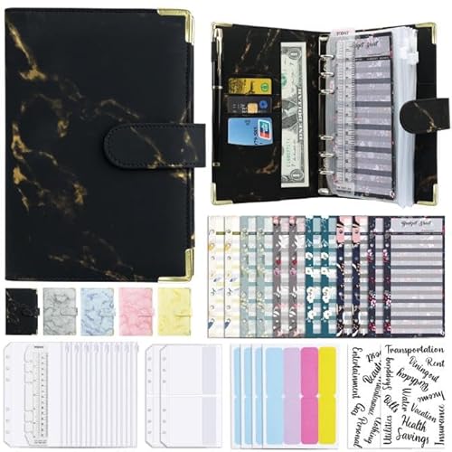 Marmor a6 Ringbinder Budget Buch Marmor Korn Notizbuch Buch Leder PU Hand Buch lose Blatt Ordner Handbuch (schwarz) von CSZYGZS