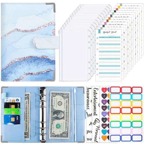 Tinte a6 Ringbinder Budget Buch Farbbilddruck Notizbuch Buch Sub Leder PU Hand Buch lose Blatt Ordner Handbuch Handbuch (Aquarell blau) von CSZYGZS