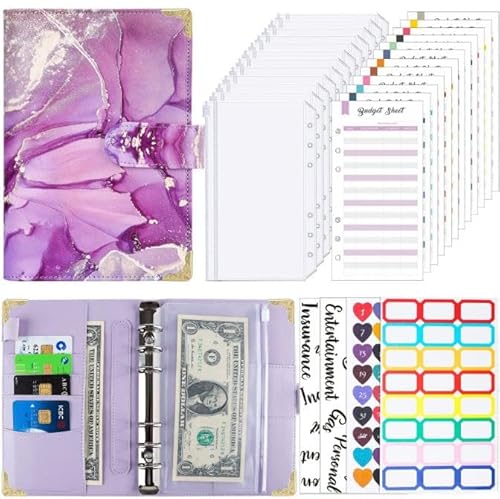 Tinte a6 Ringbinder Budget Buch Farbbilddruck Notizbuch Buch Sub Leder PU Hand Buch lose Blatt Ordner Handbuch Handbuch (Fee Lila) von CSZYGZS