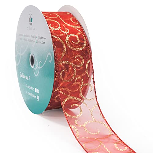 CT CRAFT LLC Rotes Organzaband mit goldfarbenem Glitzer-Wirbel, Drahtband, 6,3 cm x 45,7 m CT CRAFT LLC Rotes Organzaband mit goldfarbenem Glitzer-Wirbel, Drahtband, 6,3 cm x 45,7 m von CT CRAFT LLC