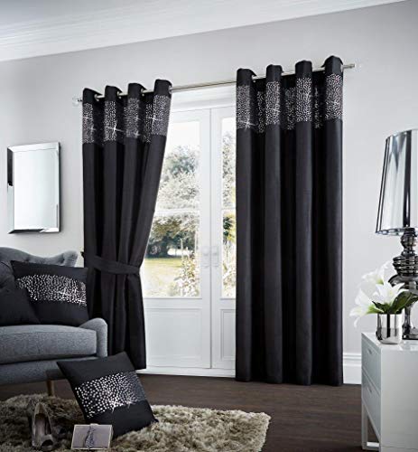 CT Aviv Luxuriöse Pailletten-Vorhänge Gardinen Fenstervorhang Designer komplett gefüttert Ösenvorhänge Paar mit Raffhaltern, Schwarz, 229 x 229 cm CT Aviv Luxuriöse Pailletten-Vorhänge Gardinen Fenstervorhang Designer komplett gefüttert Ösenvorhänge Paar mit Raffhaltern, Schwarz, 229 x 229 cm von CT