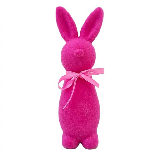 CTDWNT Osterhasen-Figur mit Fliege, 24,9 cm, beflockter Hase, Tischdekoration, Osterdekoration, pastellfarbener beflockter Hase, Frühlingstischdekoration, Innendekoration (Rose) von CTDWNT