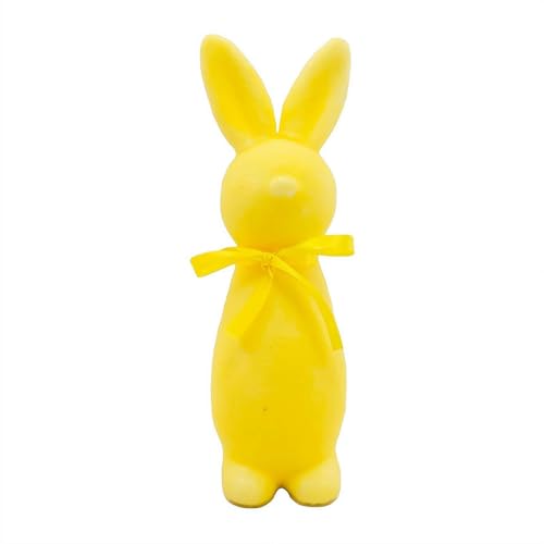 CTDWNT Osterhasen-Figur mit Fliege, 24,9 cm, beflockter Hase, Tischdekoration, Osterdekoration, pastellfarbener beflockter Hase, Frühlingstischdekoration, Innendekoration (gelb) von CTDWNT