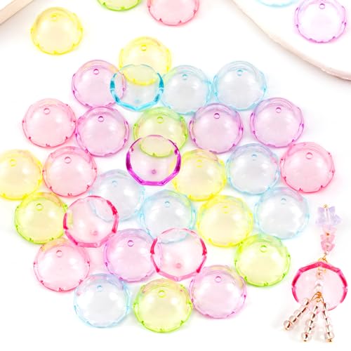 CTEAKOP Große Trompetenperlen für Schmuckherstellung, ästhetische Perlenkappen, niedliche Glockenanhänger, Acryl-Blumenperlen zum Basteln, Armbänder (5 Farben, 13 x 22 mm), 50 Stück von CTEAKOP